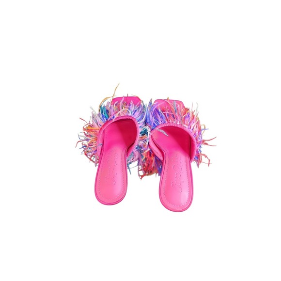 Feather Heels Rhinestone Mules Slides‎ Open Toe Party Shoes - Picture 5 of 10